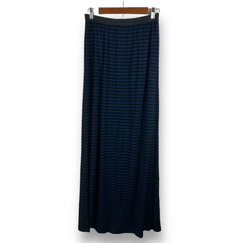 Bobeau Women's M Maxi Skirt Dark Blue And Black Stripes Stretchy Straight Pencil